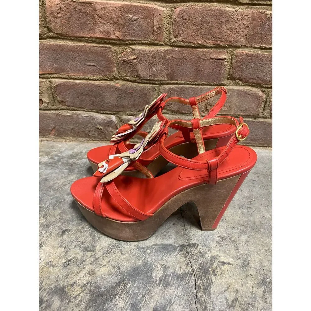 Coach Orange Flower Jeanna Calf Verm Multi Platform Heels Size 8 - Picture 4 of 10